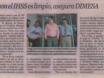 Contrato con el IHSS es limpio, asegura DIMESA